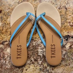 Tkees Leather Flip Flop Tan/Blue sandals 7